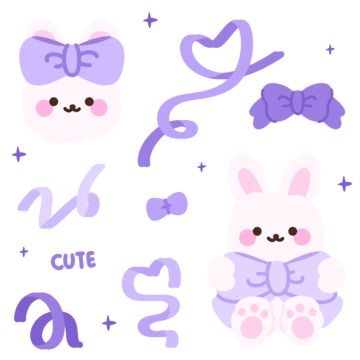 Cute Purple Stickers Printable, Purple Cute Stickers, Purple Stickers Printable, Korean Journal Stickers, Cute Purple Stickers, Cute Korean Stickers, Purple Doodles, Kpop Journal Stickers, Cute Bunny Stickers