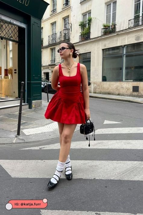 Nothing says, “Look at me” quite like a red outfit. Ahead, find 10 ways to wear the ruby color. #redoutfits #redoutfitideas Pink Dress Red Shoes Outfit, Pink Dress Red Shoes, Red Shoes Outfit, 10 Ways To Wear, Red Outfits, Ruby Color, Life Is Too Short, New York Street, Red Outfit