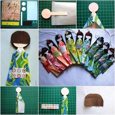 Japanese Paper Art, Asian Cards, Chinese Crafts, Japan Crafts, Paper Dolls Diy, Japanese Origami, Worry Dolls, Paper Crafts Origami, Japanese Dolls