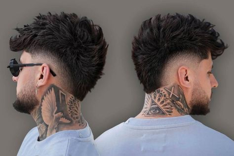 Mullet Burst Fade, Fohawk Haircut Fade, Burst Fade Mullet, Mens Haircuts Thick Hair, Fohawk Haircut, Fade Mullet, Mullet Haircuts, Burst Fade Mohawk, Mid Fade Haircut