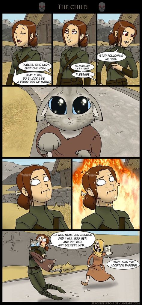 Wish you could adopt non-white children. Khajit Skyrim, Skyrim Names Female, Kajit Skyrim, Argonian Female, Khajiit Female, Skyrim Argonian, Skyrim Khajiit, Skyrim Comic, Snow Rabbit