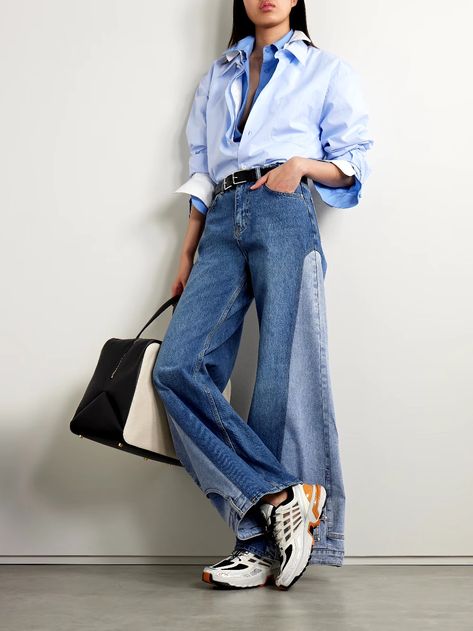 Reconstructed Denim, Cool Trousers, Pants Preppy, Net Sustain, Jeans Ideas, Anthropologie Inspired, Moda Denim, Denim Inspiration, High Rise Wide Leg Jeans