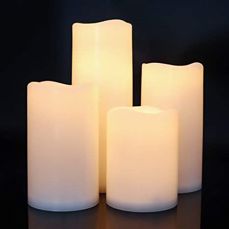 Eldnacele Waterproof Flameless Flickering Candles with 6 Hours Timer, Indoor Outdoor White LED Plastic Battery Operated Pillar Candles Pack of 4 for Wedding Festival White, D3”x H4” 5” 6” 8” Flameless Candles With Timer, Large Pillar Candles, Timer Candles, Scented Pillar Candles, Window Candles, Candle Types, Led Pillar Candle, Outdoor Candles, Battery Operated Candles