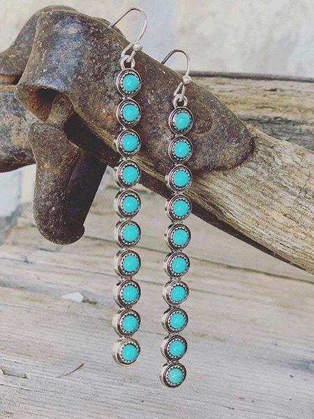 Boho Turquoise Earrings Silver Boho Jewelry, Natural Stone Earrings, Turquoise Earrings Dangle, Vintage Inspired Jewelry, Turquoise Boho, Long Dangle Earrings, Styl Boho, Beaded Dangle Earrings, Antique Earrings