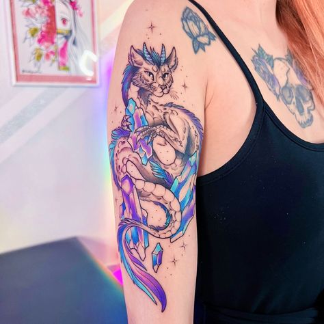 Dragon Crystal Tattoo, Crystal Dragon Tattoo, Simple Cat Tattoo, Line Art Simple, 30 Tattoo, Cat Tattoo Ideas, Tattoo Wallpaper, Breath Of Fire, Crystal Tattoo