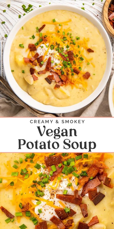 Potato Soup Vegetarian, Dairy Free Potato Soup, Soup Meals, Vegan Baked Potato, Vegan Potato Soup, Potato Bacon Soup, Potato Soup Crock Pot, Loaded Potato Soup, Bacon Soup