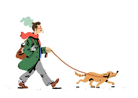 Snob walk on Behance Mystery Character, Fantasy Mystery, 심플한 그림, 달력 디자인, Mid Century Illustration, Illustration Agency, Man And Dog, Story Characters, Animation Reference