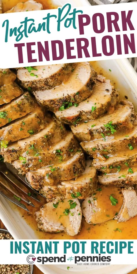 Instant pot pork tenderloin is a simple dinner that is so easy and delicious! Try making with potatoes and veggies for a hearty meal everyone will love. Once you learn how to use your instant pot for easy dinners like this, you'll never go back! #spendwithpennies #instantpotporktenderloin #porktenderloin #instantpot #pressurecookerrecipes #pork Pork Tenderloin In Instant Pot, Instapot Pork Tenderloin, Pork Tenderloin Instant Pot, Instant Pot Pork Loin Recipe, Pressure Cooker Pork Tenderloin, Instant Pot Pork Tenderloin Recipe, Instant Pot Pork Tenderloin, Honey Balsamic Glaze, Potatoes And Veggies