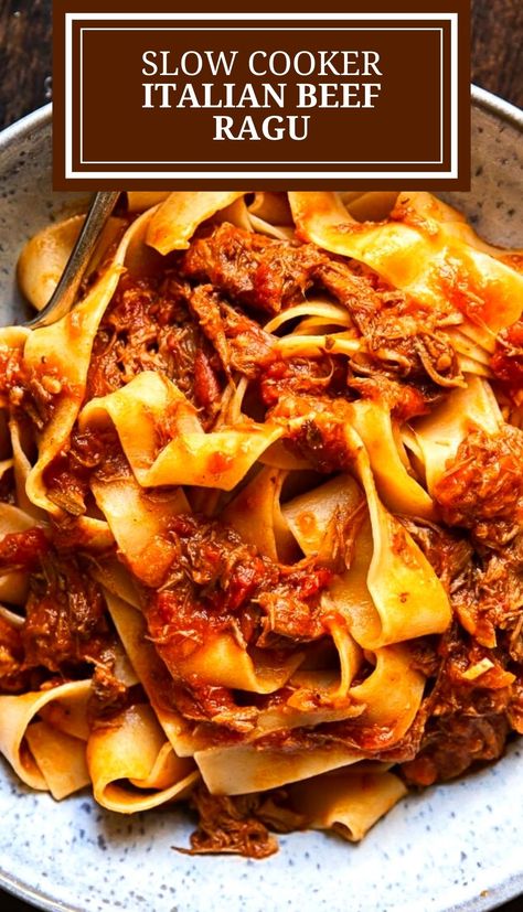 This rustic Italian Beef Ragu requires minimum skill or effort as it is made easily in a slow cooker. Use it with spaghetti or in lasagna and freeze the rest! Beef Ragu Slow Cooker, Italian Beef Ragu, Slow Cooker Beef Ragu, Vikalinka Recipes, Beef Ragu Recipe, Slow Cooker Italian, Rustic Wreaths, Slow Cooker Italian Beef, Beef Ragu