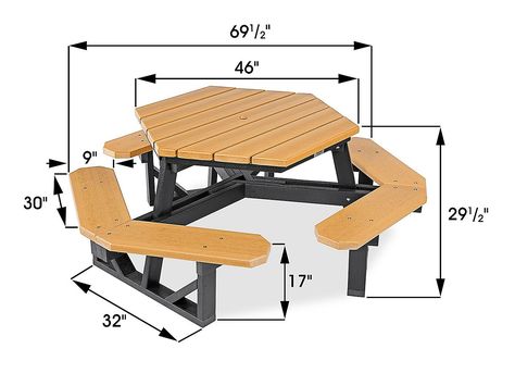 Hex Recycled Plastic Picnic Table - 46" H-2560 - Uline Plastic Picnic Table, Octagon Picnic Table, Picnic Table Plans, Modern Restaurant Design, Steel Furniture Design, Terrace Furniture, Beds For Small Spaces, Wood Table Diy, Wooden Sofa Set Designs