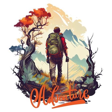 Hiking Logo Design, Tshirt Logo Design Ideas, Hiking Shirt Design, Adventure Graphic Design, Adventure Painting, Mountain Logo Design, Outdoor Graphics, Hiking Poster, Hiking Logo