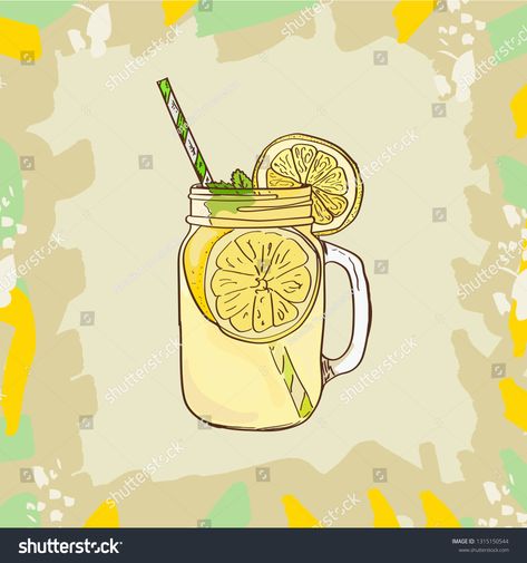 Lemonade Pitcher Drawing, Glass Of Lemonade Drawing, Lemonade Illustration Summer, Glass Of Lemonade Tattoo, Mason Jar Illustration, Lemon Slice Drawing, Lemonade Tattoo, Lemonade Drawing, Tufting Designs