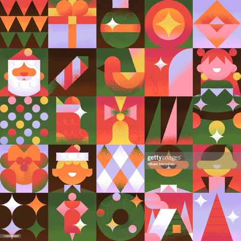 Squarry Christmas High-Res Vector Graphic - Getty Images Geometric Christmas Illustration, Geometric Christmas Design, Christmas Graphic Illustration, Christmas Geometric Pattern, New Year Card Illustration, Festive Graphic Design, Christmas Graphic Design Inspiration, Christmas Design Graphic, Christmas Branding