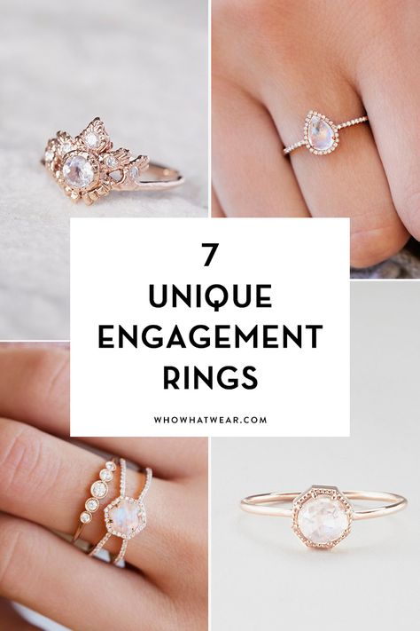 Unusual engagement rings cool girls are going to love. Unusual Engagement Rings Unique, Unusual Wedding Rings, Moonstone Engagement Ring Set, Cheap Diamond Rings, Unusual Engagement Rings, Rings Ideas, Vintage Engagement Rings Unique, Moonstone Engagement, Gold Diamond Wedding Band