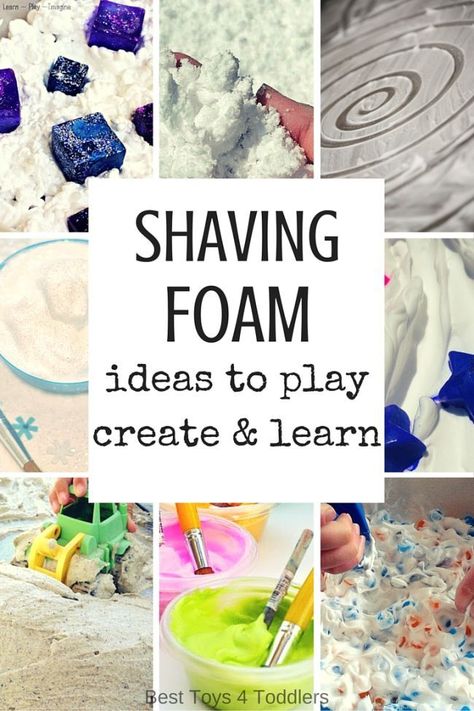 Best Toys 4 Toddlers - 33 ideas to play, learn and create with inexpensive material - shaving foam! Perfect for kids who love messy play! Messy Play Activities, Shaving Foam, Nursery Activities, Best Toys, Messy Play, Kids Sensory, Play Ideas, Reggio Emilia, Sensory Bins