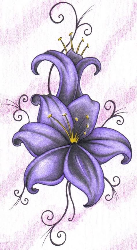 250+ Lily Tattoo Designs With Meanings (2020) Flower ideas & Symbols Tiger Lily Tattoo, Lily Flower Tattoo, Purple Tiger, Purple Lily, Lily Tattoo, Tiger Lily, Lily Flower, Purple Flower, A Drawing