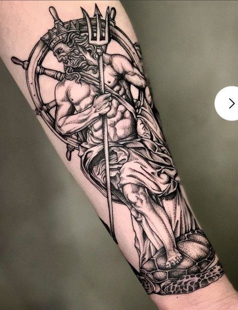 Neptune Tattoo Poseidon, Poseidon Tattoos, Neptune Tattoo, Hermes Tattoo, Apollo Tattoo, Hai Tattoo, Hades Tattoo, Nautical Tattoo Sleeve, Athena Tattoo