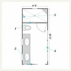 Small master bath 10.5 x5 Small Bathroom Floor Plans, Bathroom Design Plans, Best Kitchen Design, Small Bathroom Layout, Narrow Bathroom, Bathroom Floor Plans, Bad Inspiration, Small Bath, Trendy Bathroom