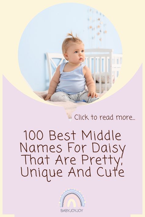 100 best middle names for Daisy, Daisy meaning, alternate spellings for Daisy, nicknames for Daisy, similar names to Daisy and sibling names for Daisy. Read more... #Baby #Babyjoyjoy #Babytips #Babycare #Momlife #Babynames Daisy Name Meaning, Daisy Meaning, Sibling Names, Cute Middle Names, Daisy Name, Cool Middle Names, Old English Words, Sweet Baby Names, Daisy Daisy