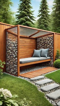 Gabion Design Ideas, Backyard Wall Extension Ideas, Gabion Fence Ideas, Backyard Extension, Gabion Fence, Gabion Wall, Backyard Remodel, Backyard Diy Projects, Fence Ideas