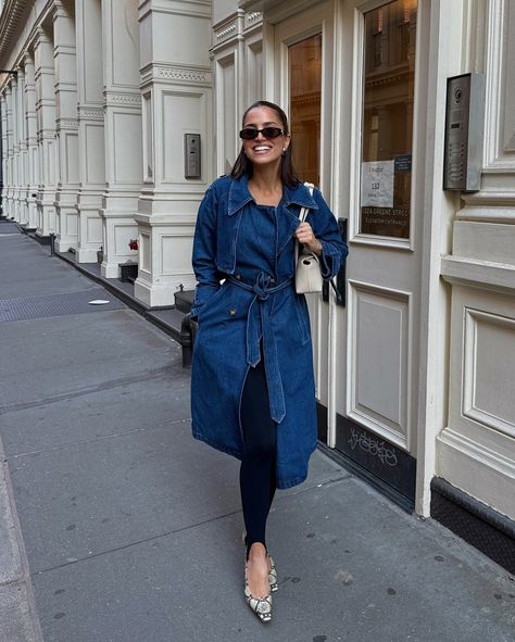 blue jean bby 🤎 outfit details linked in stories and on my Shop My 🤍 denim trench coat , fall trend coats , snakeskin heels , fall outfit inspo Blue Jean Coat Outfit, Jean Coat Outfit, Heels Fall Outfit, Denim Trench Coat Outfit, Coated Jeans Outfit, Trench Outfit, Trench Coat Fall, Trench Coat Outfit, Fall Trend