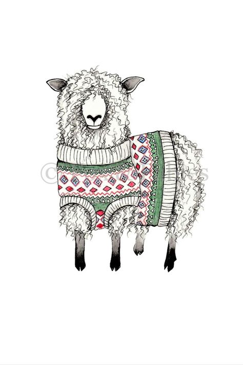 Cute wooly sheep sketched illustration Sweater Sketch, Llama Artwork, Sheep Drawing, Sheep Illustration, Pen Ink Drawing, Clothes Illustration, Artwork Watercolor, Sheep Art, Linocut Art