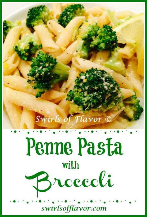 Penne With Broccoli is an easy recipe made with basic kitchen ingredients. Broccoli and pasta cook together in one pot and then combine with lemon, butter and Parmesan cheese for a delicious bowl of comfort food. #penne #pasta #broccoli #parmesancheese #easy #recipe #swirlsofflavor Lemon Pasta Recipes, Pasta With Broccoli, Penne Pasta Recipes, Recipes With Flour Tortillas, Light Sauce, Kitchen Ingredients, Easy Vegetarian Dinner, Easy Pasta Dishes, Broccoli Pasta