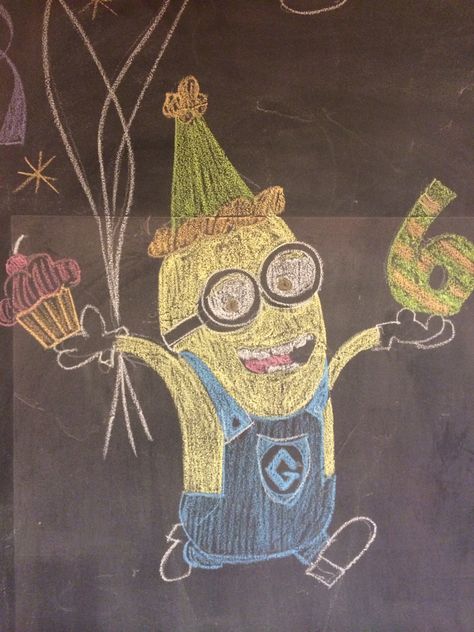 Minion chalkboard Minion Theme, Minion Birthday, Minion Party, Diy Chalkboard, Birthday Chalkboard, Chalkboard Art, Chalk Art, 5th Birthday, Bday Party