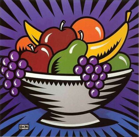 Pop Art Food Photography, Fruit Bowl Art, Art Food Photography, Burton Morris, فنسنت فان جوخ, Pop Art Food, March Break, Basket Drawing, Bowl Art