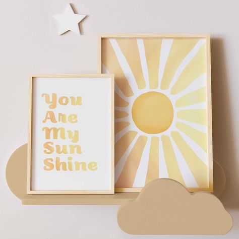 Sunshine Poster, Sunshine Decorations, Sun Watercolor, Sunshine Wall Art, Sunshine Nursery, Sun Prints, Sunshine Baby Showers, Kids Room Prints, Easy Frame