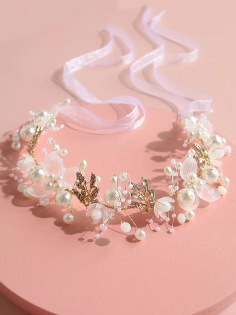 Toddler Girls Faux Pearl & Rhinestone Decor Hair Band | SHEIN USA Diy Hair Accessories Ribbon, Hair Tie Accessories, Flower Hair Band, Flower Tiara, Pearl Tiara, Embellished Headbands, Barbie Hair, Baby Dress Design, Flower Girl Hairstyles