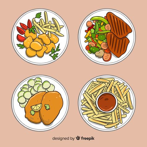 Food dish collection | Free Vector #Freepik #freevector #food #menu #restaurant #chicken Illustration Art Food, Dish Drawing, Restaurant Chicken, Dish Collection, Wallpaper Powerpoint, Drawing Food, Food Doodles, Food Drawings, Birthday Presents For Mom