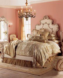 Peach Bedroom, Gold Bedding, Fancy Bedroom, Romantic Bedroom Decor, Decoration Shabby, Pink Bedrooms, Bedroom Renovation, Inspire Me Home Decor, Romantic Bedroom