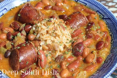 Chili Beans And Rice Recipe, Smoked Sausage And Potato Recipe, Chili Beans, Deep South Dish, Seasoned Veggies, Dirty Rice, Southern Recipes Soul Food, Beans And Rice, Southern Food