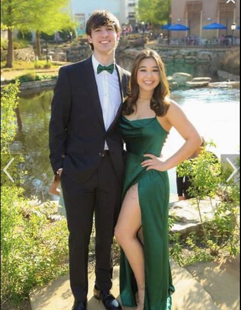 Green Prom Couple, Couple Formal Outfits, Matching Prom Outfits, Light Green Prom Dress, Matching Prom, Neon Prom Dresses, Dress Couple, Formal Ideas, Silk Prom Dress