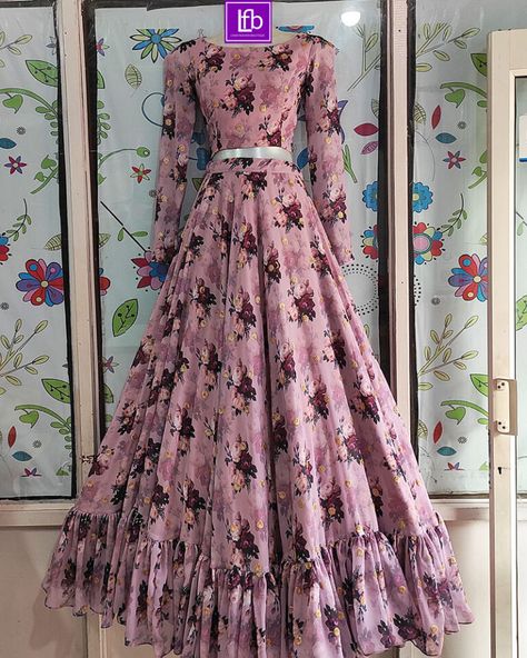 Floral Print Gowns Long Dresses, Floral Long Frocks Indian, Floral Gown Designs, Printed Frock Design, Gaun Design Dresses Indian, Floral Long Frocks, Printed Long Gowns, Floral Print Gowns, Frocks And Gowns