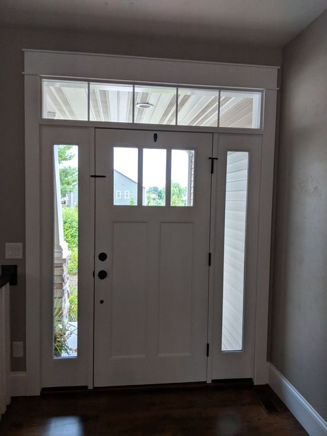 Front Door Transom And Sidelights, Front Door With Windows On Each Side, Window Over Front Door, Front Door With Side Windows, Front Door Molding, Front Door Inside, Front Doors With Windows, Door Entrance, Front Door Entrance