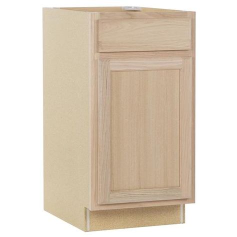 Project Source 18-in W x 35-in H x 23.75-in D Unfinished Unfinished Door and Drawer Base Stock Cabinet in the Stock Kitchen Cabinets department at Lowes.com Unfinished Cabinet, Stock Cabinet, Kitchen Revamp, Kitchen Triangle, Unfinished Cabinets, Stock Kitchen Cabinets, Flat Panel Doors, Large Refrigerator, Oak Door