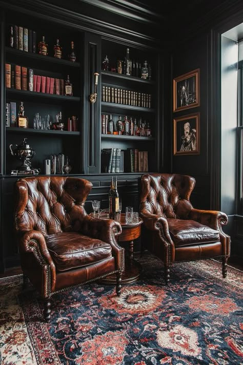 1920s Speakeasy Vibes Dark Academia Colors, Speakeasy Decor Bar, Masculine Centerpieces, Vintage Living Room Ideas, Dark Academia Interior, 1920s Decor, Speakeasy Decor, 1920s Speakeasy, Plush Furniture