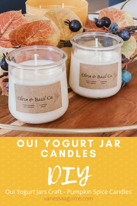 Yogurt Jar Candles, Repurpose Yogurt Jars, Yogurt Glass Jar Ideas, Repurposed Oui Yogurt Jars, Yogurt Jar Ideas, Qui Yogurt Jar Crafts, Yoplait Oui Jars Ideas, What To Do With Oui Yogurt Jars, Uses For Oui Yogurt Jars