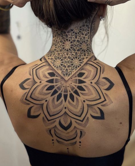 Dark Hair And Tattoos, Female Chest Tattoo Ideas, Goth Symbols, 1975 Tattoo, Rug Tattoo, Friends Tattoo, Upper Back Tattoos, Geometric Mandala Tattoo, Pumpkin Tattoo