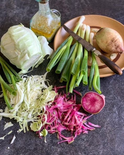 Watermelon Radish Recipe, Radish Slaw, Napa Cabbage Slaw, Super Salads, Citrus Dressing, Watermelon Radish, Radish Recipes, Asian Slaw, Radish Salad