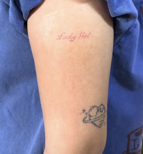 Good Luck Babe Tattoo, Lucky Girl Tattoo, Lucky You Tattoo, Luckiest Girl In The World, Lucky Tattoo, Luck Tattoo, Tiny Tats, Girl Tattoo, Pink Cards