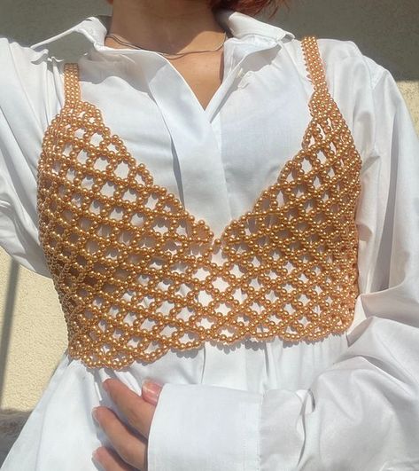 Excited to share the latest addition to my #etsy shop: Unique Bronze Pearl Crop Corset Top, Beaded Chain Lace Bralette, Rave Outfit, Hand Braided Pearl Body Chain for Woman https://etsy.me/3ZbsBEv #pearltop #beadedbralette #bronzepearlcrop #pearlbralette #uniquecorsett Beaded Top Outfit, Pearl Body Chain, Beads Clothes, Step By Step Crochet, Crochet Bralette, Rave Outfit, Beaded Top, Beaded Bags, Rave Outfits