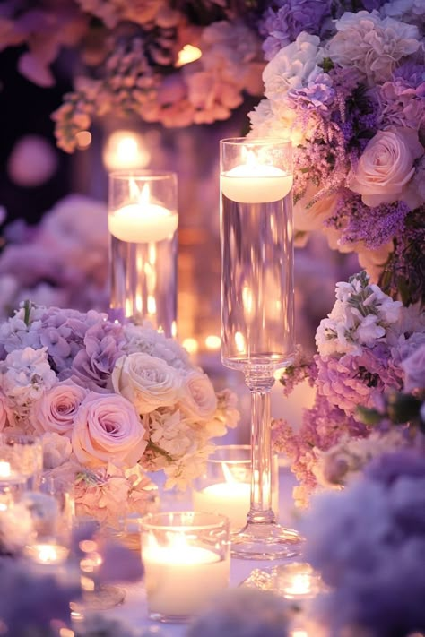 Lilac And Blush Wedding Theme, Light Purple And Pink Wedding, Purple And Pink Wedding Decorations, Romantic Centerpieces Wedding, Cat Wedding Decor, Spring Wedding Venue Ideas, Light Pink And Purple Wedding, Romantic Wedding Decor Fairytale, Purple Fairytale Wedding