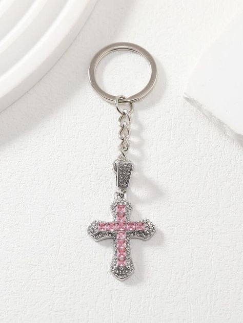 Street 1pc Shiny Rhinestone Cross Charm Gorgeous Keychain | SHEIN USA Cross Keychain, Rhinestone Keychain, Rhinestone Cross, Unique Bags, Cross Charms, Y2k Style, Key Holder, Christmas List, Charm Pendant