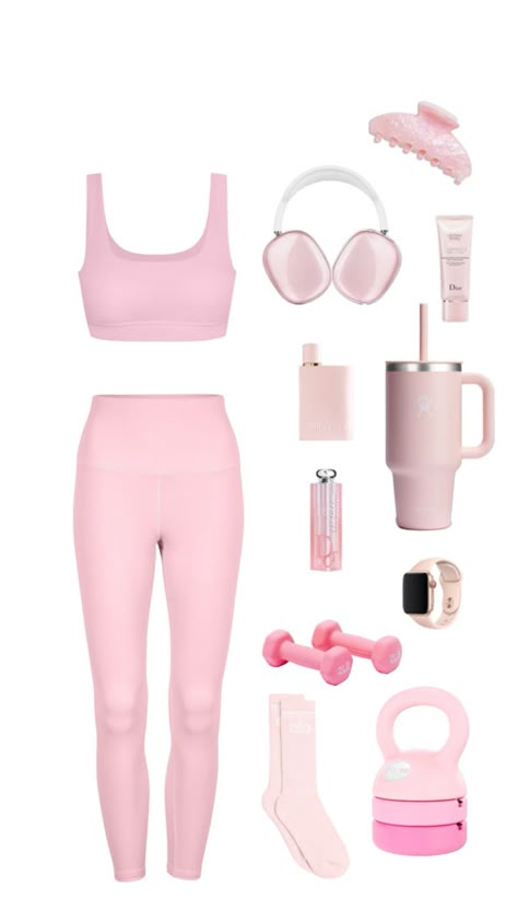 #pinkworkoutset #workoutset #ootd #outfit inspo #fashion #pink #pilates #dior #diorbeauty #beauty #workout #kettlebells #dumbbells #pink #pinkaesthetic Pink Workout Aesthetic, Pink Workout Set, Exercise Outfits For Women, Gymnastics Ideas, Princess Lifestyle, Gym Aesthetics, Exercise Outfits, Cheer Bag, Pilates Outfit