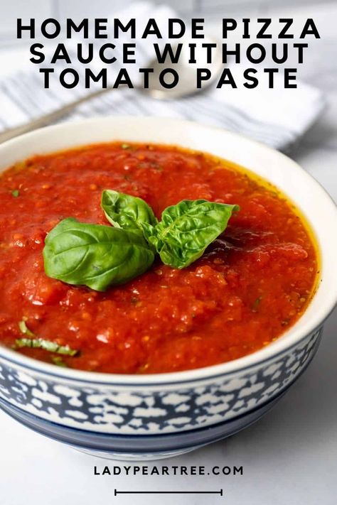 What's fantastic about this sauce is that it is a no cook recipe, does not have tomato paste and is pretty close to the most authentic Italian pizza sauce recipe you'll ever find. ladypeartree.com #easypizzasauce, #simplepizzasauce, #quickpizzasauce, #pizzasaucenotomatopaste, #authenticpizzasauce, #italianpizzasaucerecipe, #nocookpizzasauce Tomato Paste Pizza Sauce, Authentic Italian Pizza Sauce, Italian Pizza Sauce Recipe, Italian Pizza Sauce, The Best Pizza Sauce, Best Pizza Sauce, Make Pizza Sauce, Tomato Paste Recipe, Tomato Pizza Sauce