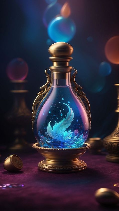 Pretty Bottles, Magic Bottles, Fantasy Wall Art, Pics For Dp, Photo Work, Fantasy Places, Potion Bottle, Instagram Creative, Blue Flower