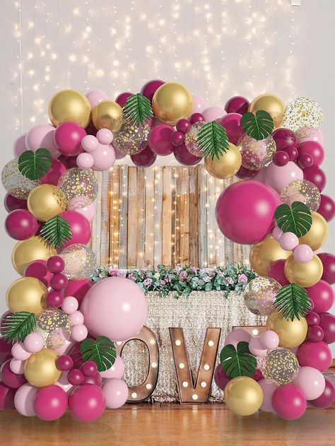 Multicolor    Latex  Balloons Embellished   Event & Party Supplies Pink Gold Balloons, Party Balloon Garland, Balloons For Wedding, Hawaii Summer, Garland Arch, Arch Kit, Birthday Party Decoration, Gold Balloons, Balloon Garland